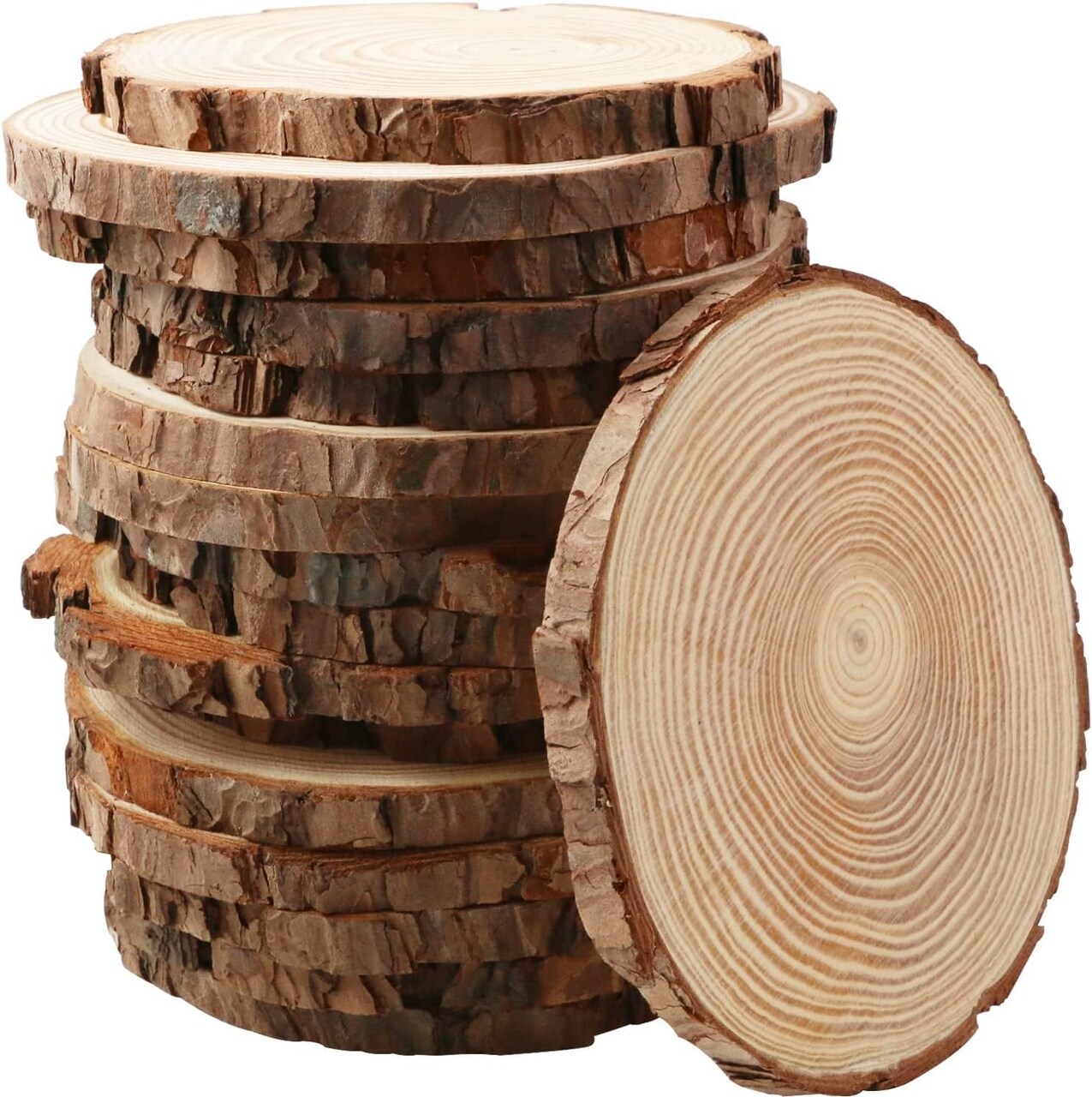 Unfinished Wood Slices for Centerpieces - 5.1-5.5 Inch,Round Natural Discs with Tree Bark, Wooden Cookies Circles for Crafts Christmas Ornaments, Rustic Wedding Decor